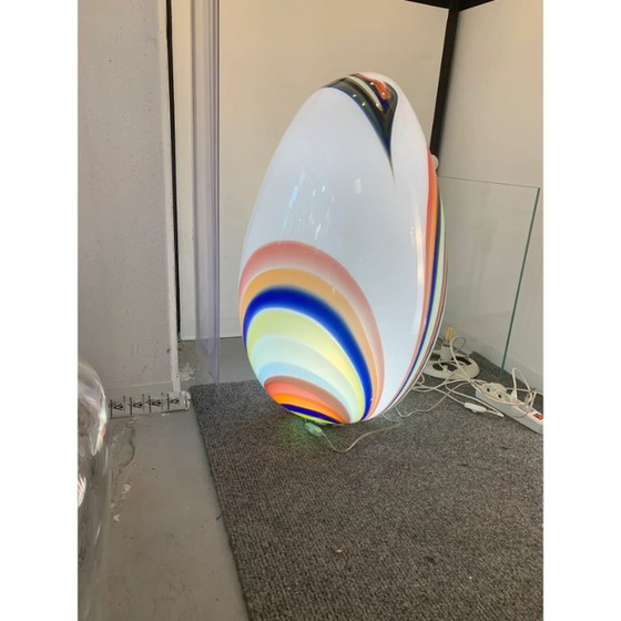 Image 1 of Lampada a forma di uovo bianco in stile Murano contemporaneo con canne multicolori