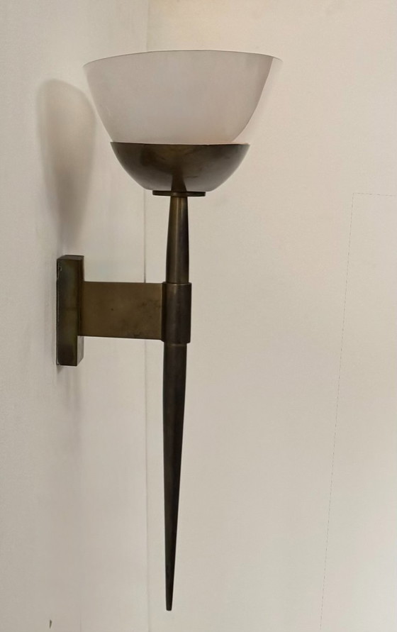 Image 1 of Applique da parete Art Déco vintage, ottone e plexiglas, Francia 1930