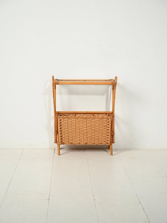 Image 1 of Skandinavischer Zeitschriftenständer aus gewebtem Bambus