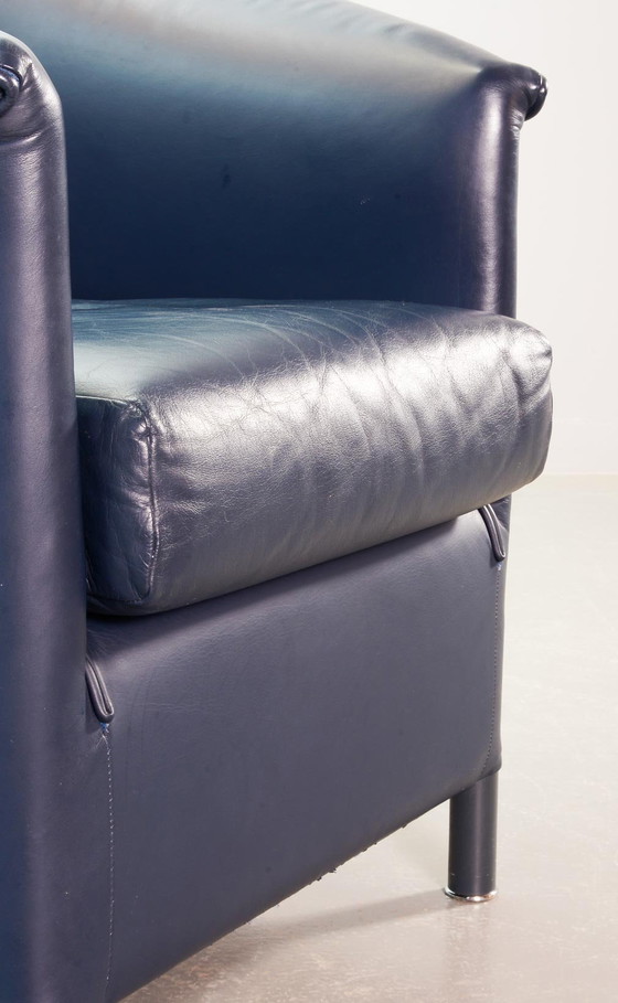 Image 1 of Wittmann Petrol Blue Soft Leather Club Chair Designed, Model Aura by Paolo Piva. Autriche, années 1980.