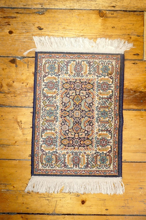 vintage wool rug * blue multicolor small carpet * floral oriental style * entryway rug mat