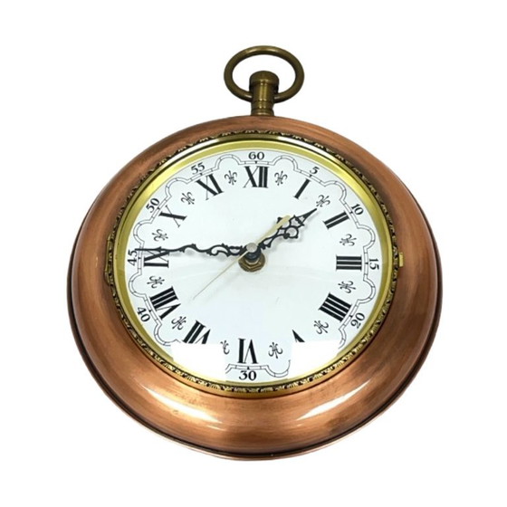 Orologio da parete "da tasca" in stile retrò tedesco – Rame e ottone, anni '70, per Kienzle – Glass, Metal (photo 10 of 12)