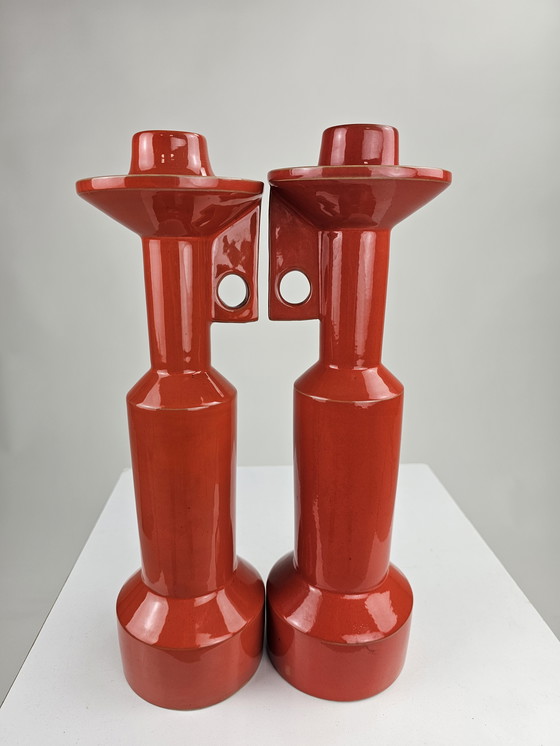 Image 1 of Ensemble de bougeoirs en céramique Enzo Bioli pour Il Picchio Italie 1970