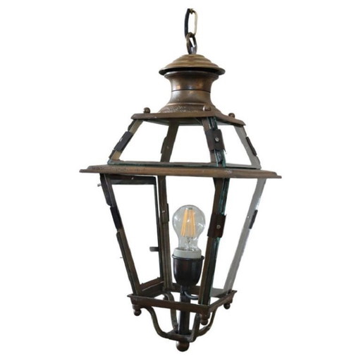Vintage lantern in brass and glass, Italy 1980s circa