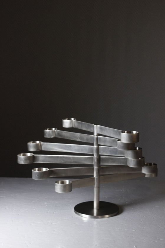 Image 1 of Chandelier candélabre vintage modulable aluminium brossé style Georges Bourgeois