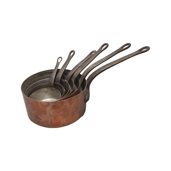Image 1 of Vintage French Copper Pans Set 6 Parts, 1950s/60s