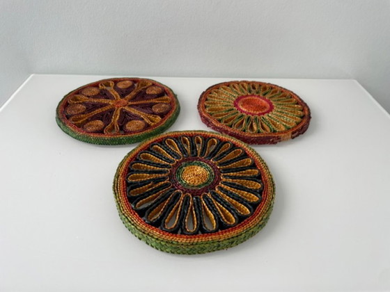 Image 1 of Set of 3 retro wicker coasters