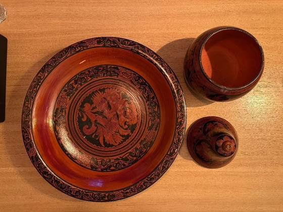 Image 1 of Burmese lacquerware bowl and pot