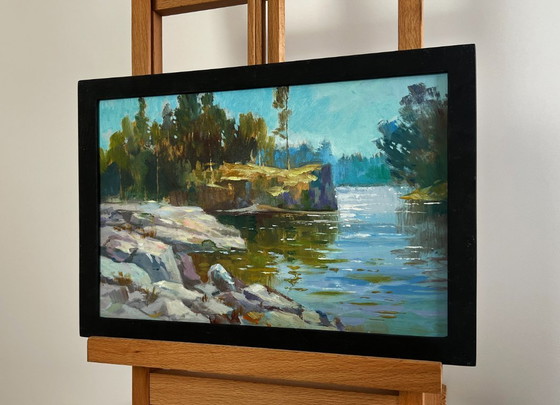 Image 1 of Original Oil Painting Summer Forest Landscape Walk along the river