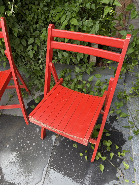 Image 1 of 4 sedie pieghevoli vintage in legno rosso degli anni '70