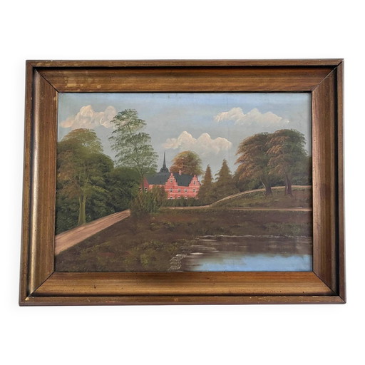 Peinture à l'huile originale d'époque, paysage signé, art champêtre, vers 1930