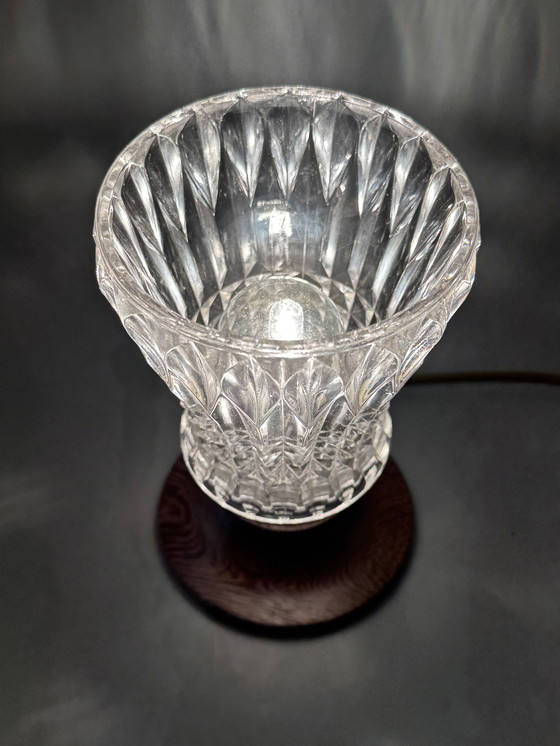 Image 1 of Mid-Century Table Lamp with Cut Glass Shade and Wooden Base – Vintage Design Lighting