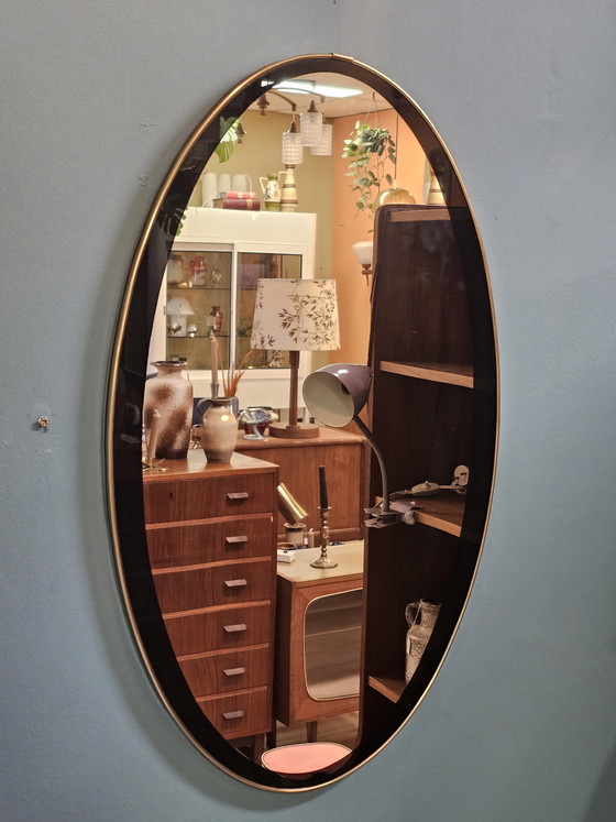 Image 1 of Vintage 1960s Mirror Wall Mirror Black Brass