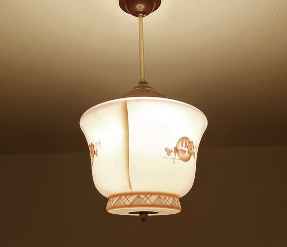 Image 1 of Art Deco Glass & Bakelite Pendant Lamp