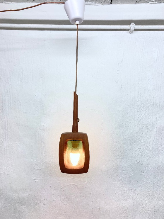Image 1 of Small pendant lamp made of teak and glass by AB Stilarmatur, Tranås, Sweden, 1960s