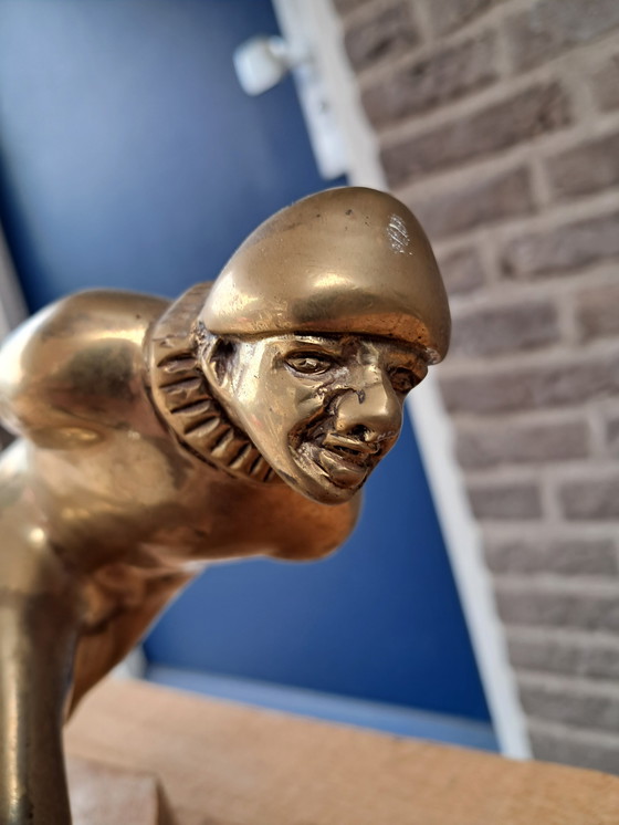 Image 1 of 2 Bronzen beelden van schaatsers 28 en 17 cm hoog