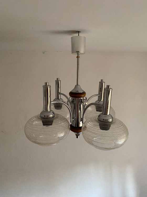 Lampadario vintage EMI Poljčane Sputnik, Jugoslavia, anni '70 – Chrome, Glass (photo 10 of 14)