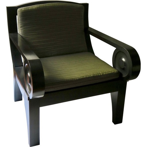 Poltrona da salotto vintage in legno nero scultoreo, 1980