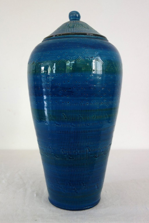 Large covered ceramic vase in the Bitossi style, Italy, 1970s