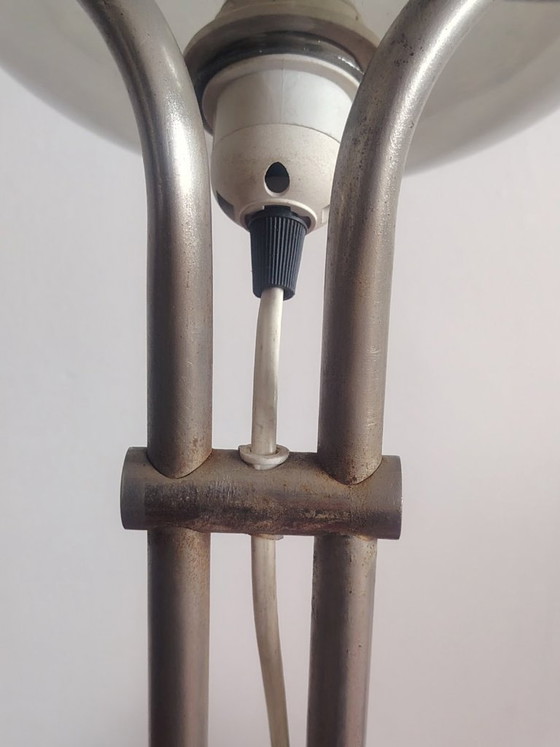 Image 1 of Modernist bauhaus glass ball floor lamp. Designer: Házi Tibor