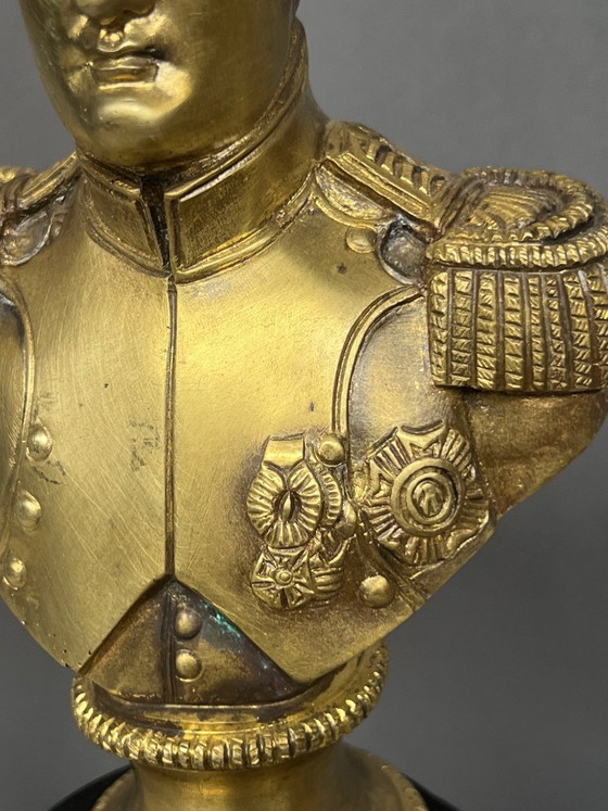 Busto di Napoleone Bonaparte, bronzo massiccio dorato, base in marmo., Sculture, Vintage (foto 5 di 5)