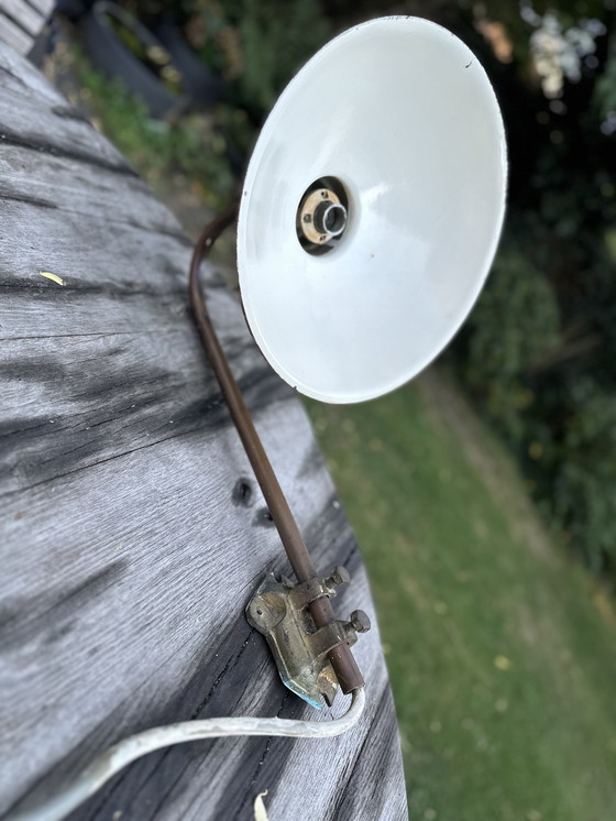 Image 1 of Industrial machine lamp with enamel shade (ca. 1930-1950)