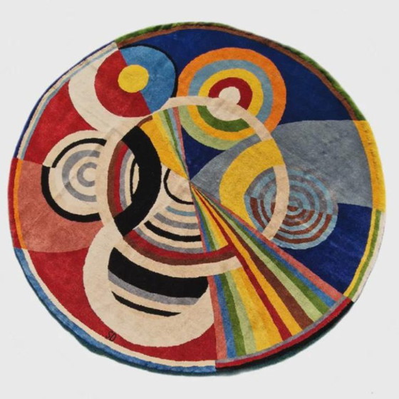 Robert Delaunay Inspired Round Rug – Hand-Knotted Silk Wool, 215cm Square Art Carpet – Tapis (photo 6 of 9)