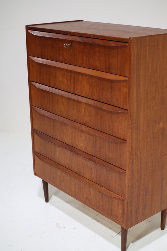 Image 1 of Tall chest of drawers vintage teak Danish 1960s tallboy