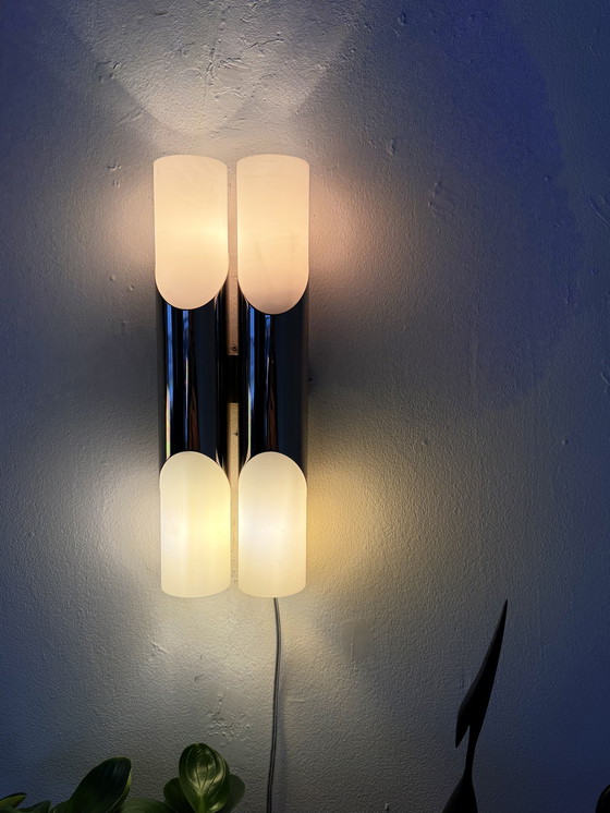 Image 1 of Applique murale vintage en chrome et verre dépoli, Paul Neuhaus ‘70