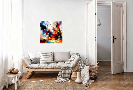 Image 1 of Colorful Abstract Acrylic Painting on Canvas / 60x60 cm