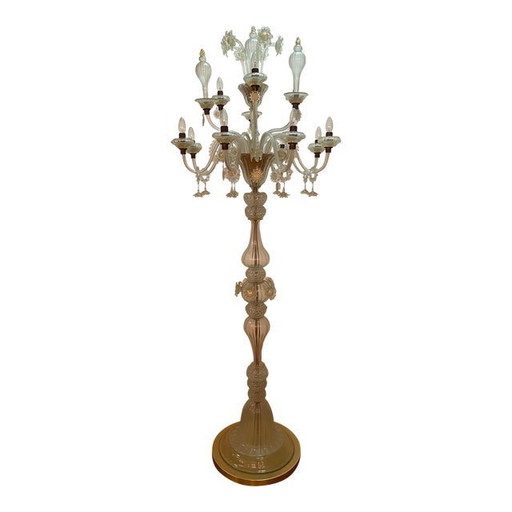 Vintage Murano Glass Floor Lamp With Transparent And Honey "Ballotton" Worked Elements