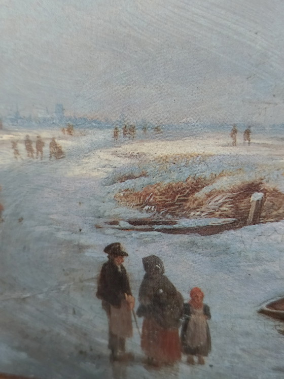 Charmante vintage reproductie van het schilderij "Hollandse winterscène" naar een werk van A.G. Jacobsen. (photo 7 of 15)