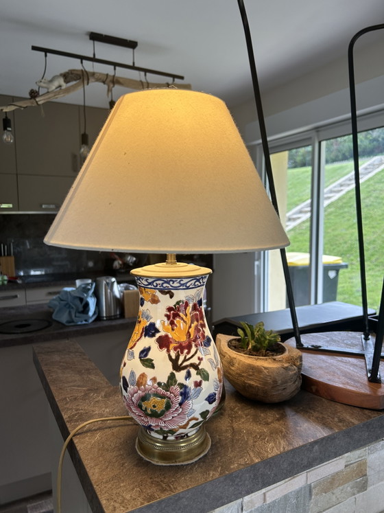 Gien earthenware lamp – “Peonies” model – Vintage – Table lamps, Porcelain (photo 4 of 5)