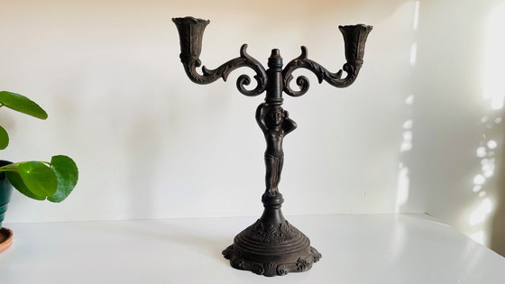 Image 1 of CANDELABRO Candeliere Piccolo Angelo Stile Art Nouveau