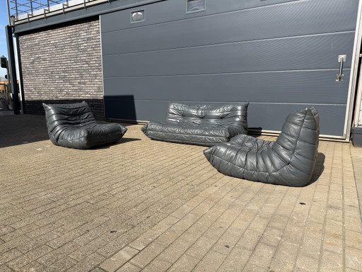 Ligne Roset Togo 100% auténtico, 3 oz y 2 oz en piel gris.