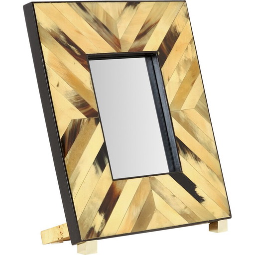 Vintage photo frame in brass and horn marquetry, Italy 1970