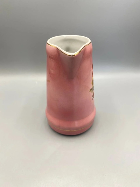 Roze aardewerken kan, Gerês, Portugal souvenir, met bloemversiering en vergulde lijnen – Decoratieve objecten (photo 3 of 5)