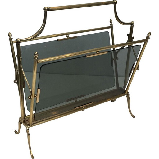 Vintage brass and glass magazine rack, 1940