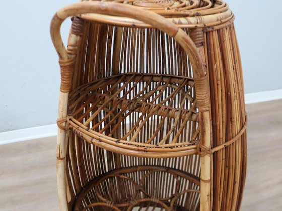 Image 1 of Carrito de bar italiano de ratán de estilo moderno de mediados de siglo, década de 1960.