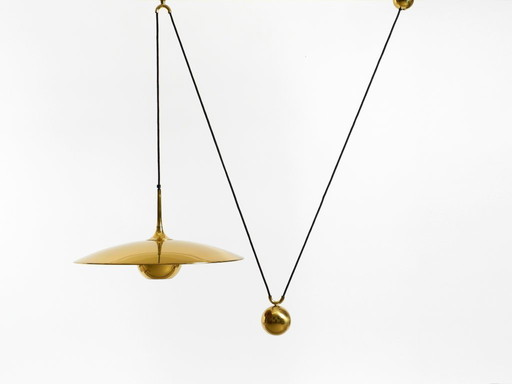Grande suspension Florian Schulz Onos 55 originale en laiton des années 1980 avec système de poulie réglable