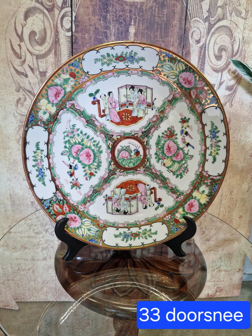 Plato chino grande pintado a mano de 33 cm