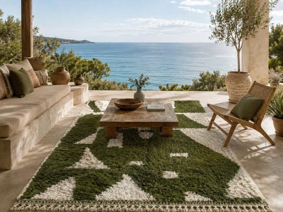 Alfombra tradicional de lana natural tejida a mano, verde y blanca, 2/3 m – Aime Té, Wool (photo 5 of 6)