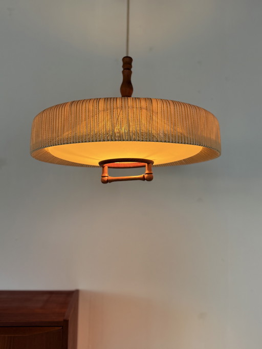 Lampada a sospensione vintage in teak e sisal, Temde Leuchten