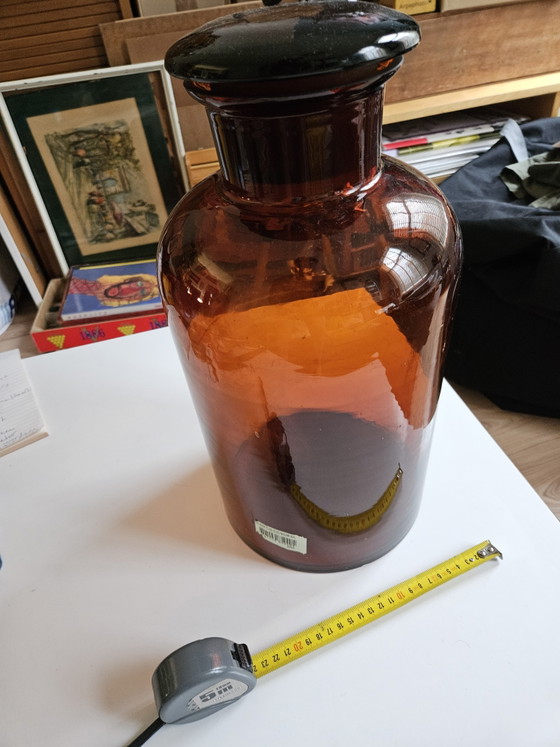 Grote Vintage Retro Medicijnpot Bruin Rookglas Jaren '40-'50 – Bonusan, Decoratieve objecten (photo 4 of 12)