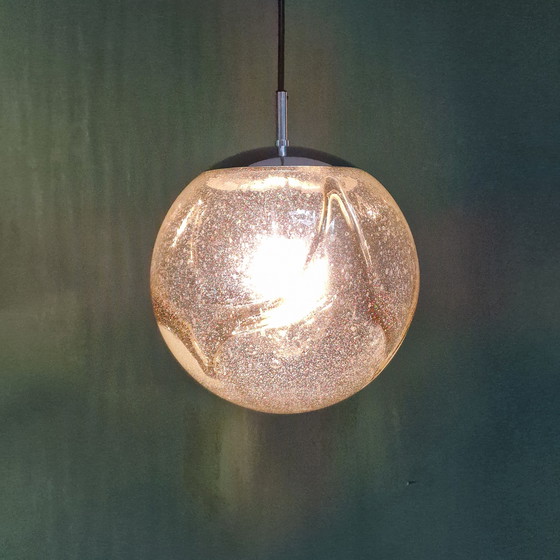 Image 1 of Lampe pendante vintage de l'ère spatiale - Hustadt Leuchten - Verre et métal chromé - Ø 30 cm - 1970