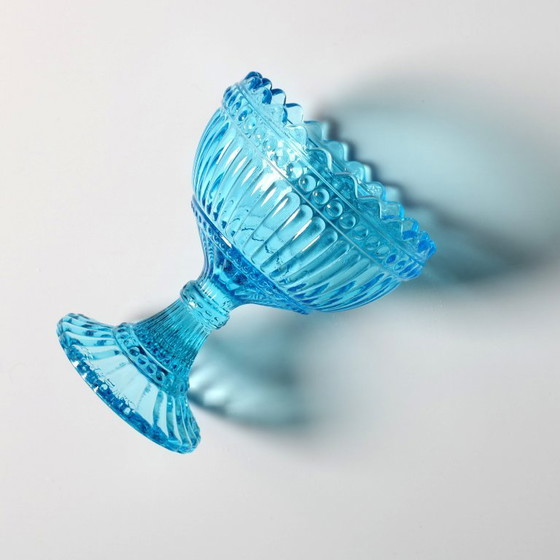 Image 1 of Mid-century Iittala Marimekko Aqua Blue Bowl / Vintage Traditional Finnish Pedestal Bowl Marimekko / Iittala / 2000s