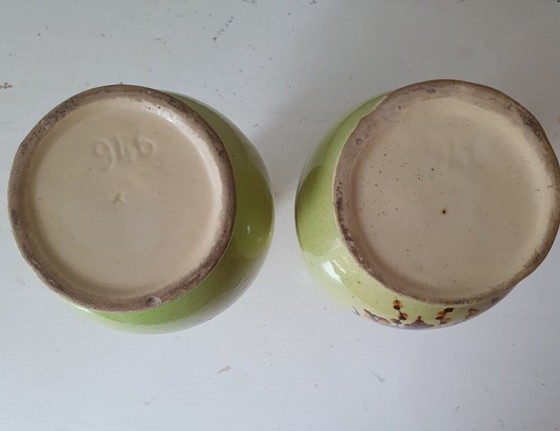 Image 1 of Set of 2 vintage vases with hand-painted floral motif 1940-1950