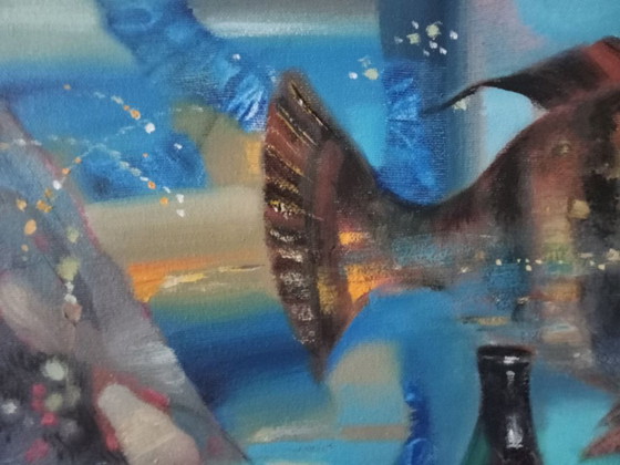 Dipinto a olio originale Natura morta astratta subacquea con pesce – Dipinti e disegni, Canvas (photo 4 of 7)