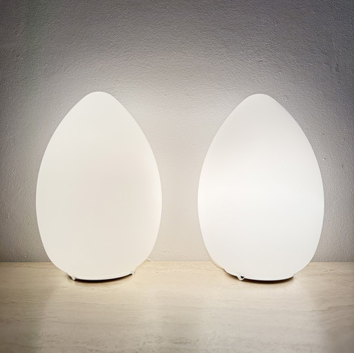Set of 2 Vintage Egg Shaped Opaline Glass Table Lamps, 1970s