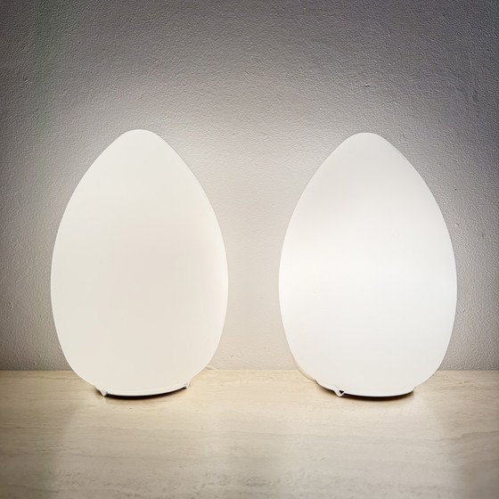 Image 1 of Set van 2 vintage eivormige glazen tafellampen, 1970